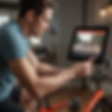 A close-up of a user engaging with the Peloton app on a tablet.