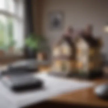 Calculator, house model and financial documents on desk