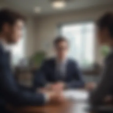 A couple discussing strategies with a financial advisor in an office.