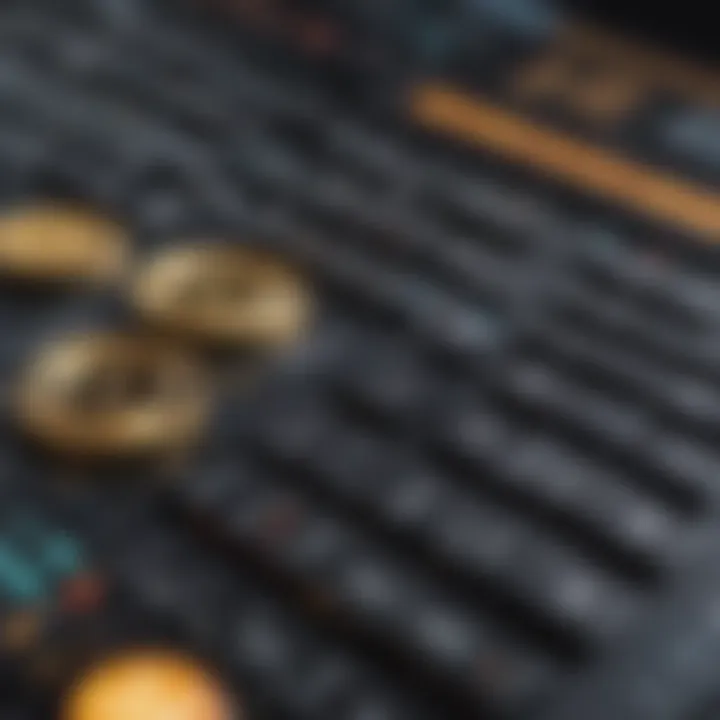 A close-up view of a calculator displaying financial data and cryptocurrency symbols.