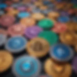 A visually striking representation of various cryptocurrencies in vibrant colors