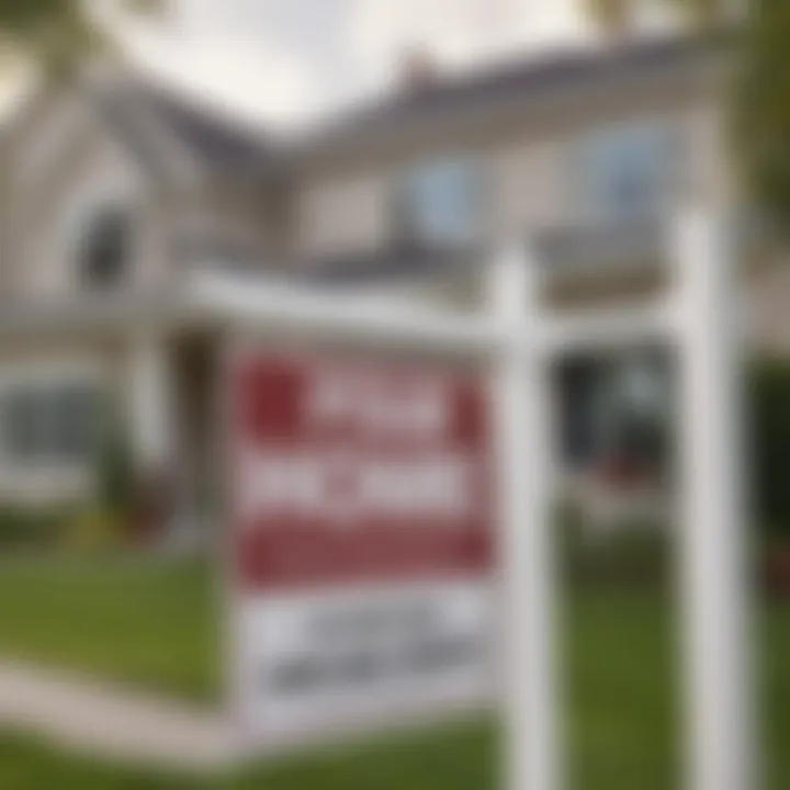 A close-up of a home for sale sign in front of a charming house