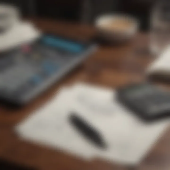 A calculator and mortgage documents laid out on a table