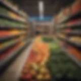 A bustling grocery store aisle showcasing fresh produce