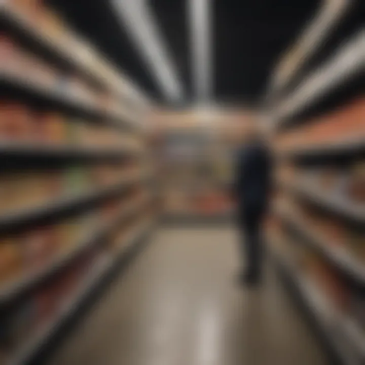 A shopper examining products on the shelf for availability