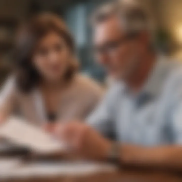 A financial advisor reviewing documents with a spouse.