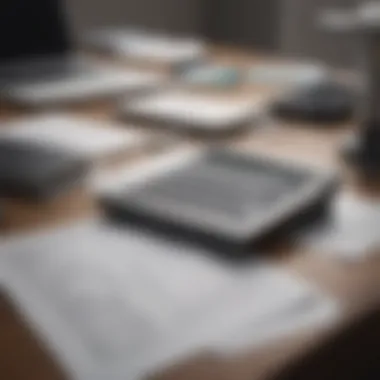 Organized Financial Planning Workspace A serene workspace with financial documents and tools laid out