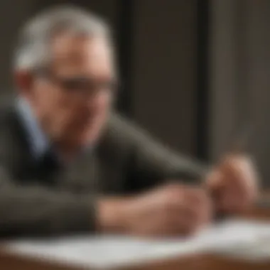 Examining Financial Plans for Retirement Stability A thoughtful individual examining financial plans and options for retirement stability.
