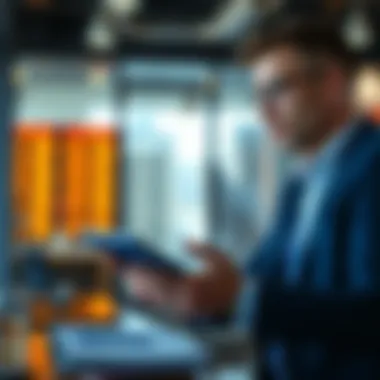 Brokerage Advisory in Action A stock broker providing insights and advice to an investor in a dynamic setting.