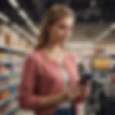 Revolutionizing Retail with Technology A modern shopper using the Scan & Go app in a retail environment