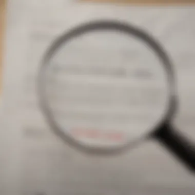 A close-up of a home insurance policy document with a magnifying glass.