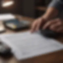 A small business owner reviewing tax documents with a calculator