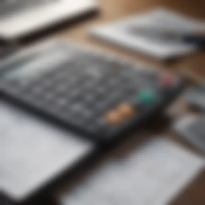 Close-up of a calculator and financial reports on a desk.