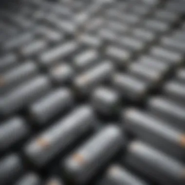 A close-up view of lithium batteries being recycled, showcasing advanced technology in action.