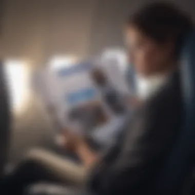 Traveler Engaging with Magazine Content Traveler enjoying an American Airlines Magazine during flight