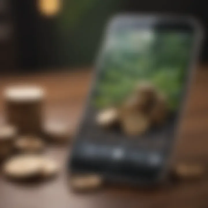 Illustration depicting micro-investing concept with coins and a smartphone