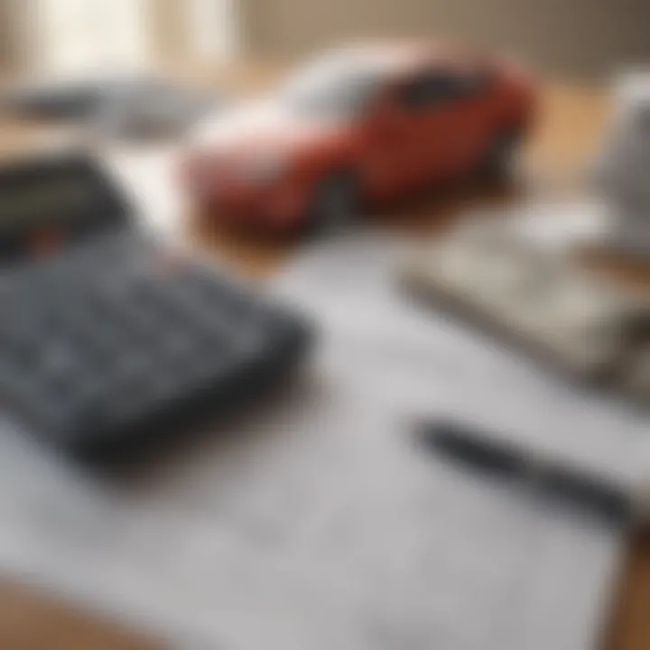 A calculator and financial documents regarding car insurance