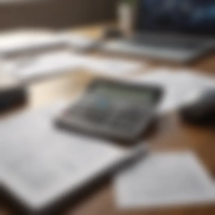 A calculator and financial documents on a desk, representing budgeting