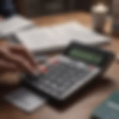 A person calculating personal finances with a calculator and documents