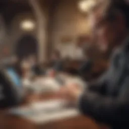 A church leader reviewing financial statements with a business credit card