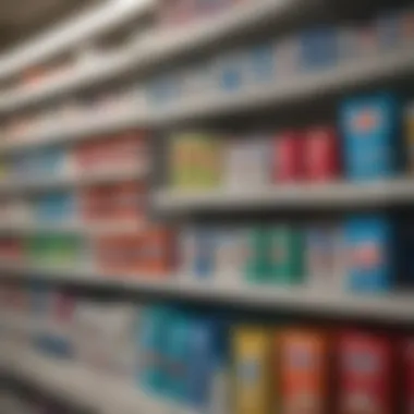 A visually appealing display of toothpaste tubes on a supermarket shelf.