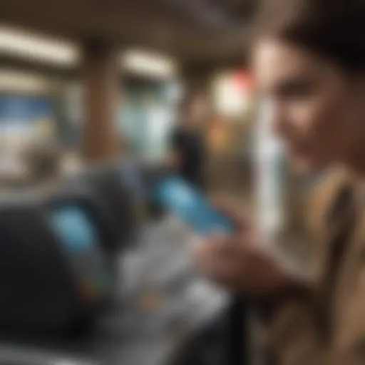 A traveler using a credit card at a foreign terminal